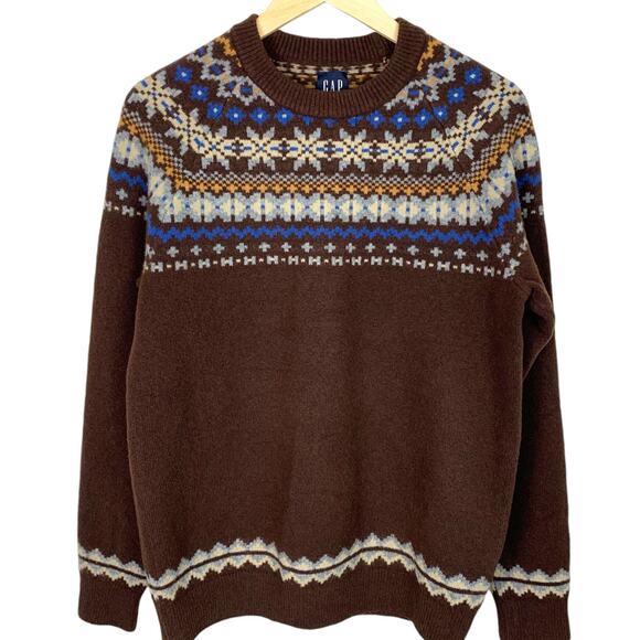 GAP Other - GAP Mens Sz S Fair Isle Nordic Crew Neck Brown Blue Wool Blend Sweater
